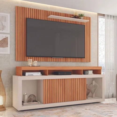 Rack Caemmun New Oscar com Painel 1,8 Metros Cor Freijó/off White