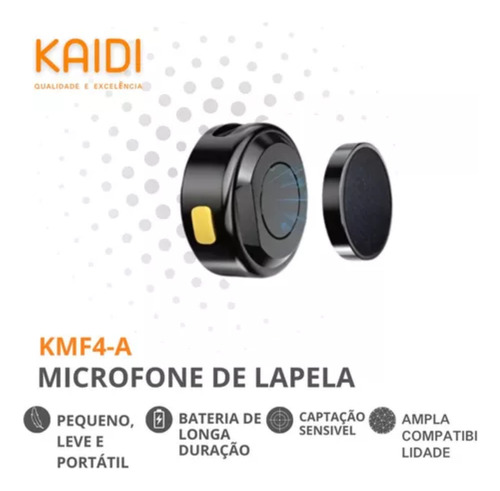 Kaidi Microfone De Lapela Duplo Sem Fio Lightning Preto