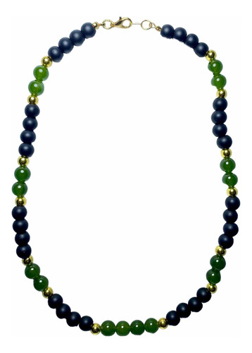 Collar Unisex De Piedra Jade Con Piedra Onix Negro Mate 8mm