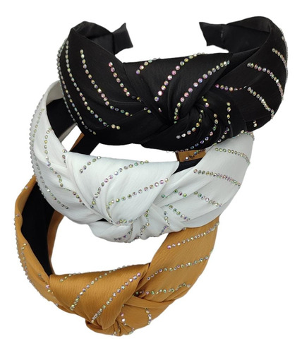 Diademas Unicolor De Nudo Con Brillantes 3 Piezas