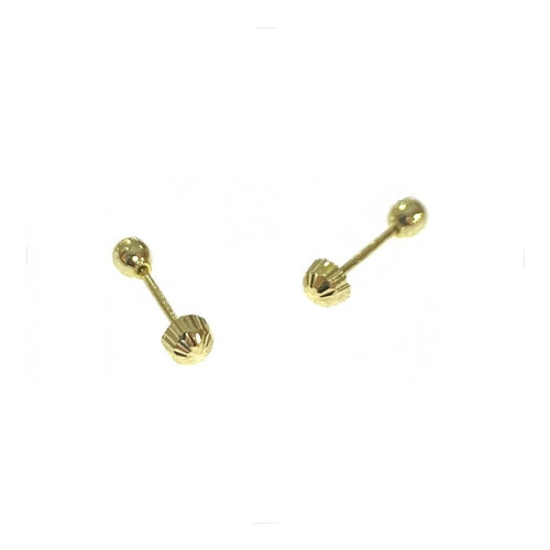 Arete Broquel Hongo Diamantado 3mm Oro 14k Kt / Niña Mujer