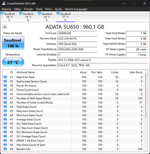 Ssd Adata Su650 960gb Sata 2.5 960 Gb (Usado)