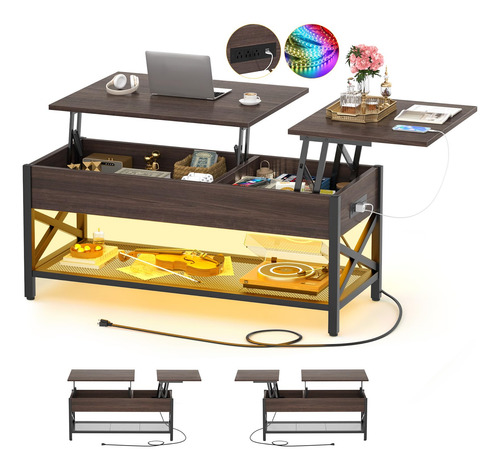 Mesa Auxiliar Elevable Con Luz Led Y Toma De Corriente
