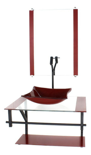 Gabinete Vidro Banheiro 60cm Ap Cuba Quadrada Vermelho