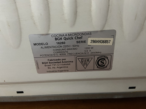 Microondas Bgh Quick Chef 16260 Completo Zona Norte