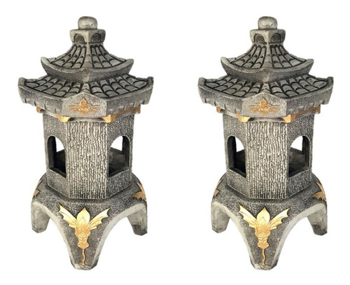 Luminaria Jardim Japones Kit Com 2 Luminarias De Resina Cinz