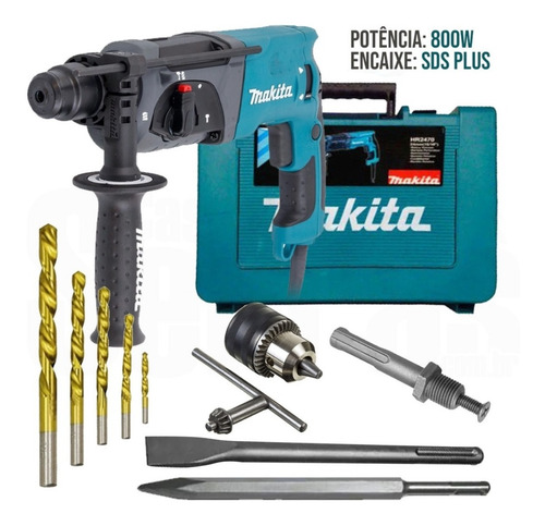 Imagem 1 de 9 de Martelete Combinado Rompedor 800w Hr2470 Makita + Kit Brocas