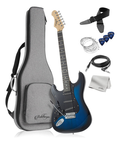 Ashthorpe Guitarra Electrica Para Zurdo 39  Azul-negro Kit