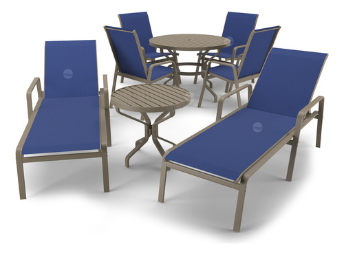 Kit 2 Espreguiçadeiras, Conjunto Ripado 4 Cadeiras, Mesa Lateral Ripado Aluv Móveis Alumínio Fendi Tela Azul