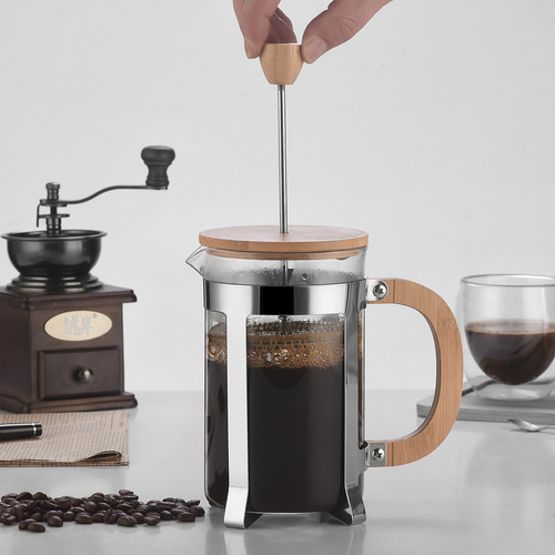 Prensa Francesa Con Cafetera De Madera Con Filtro Francés De
