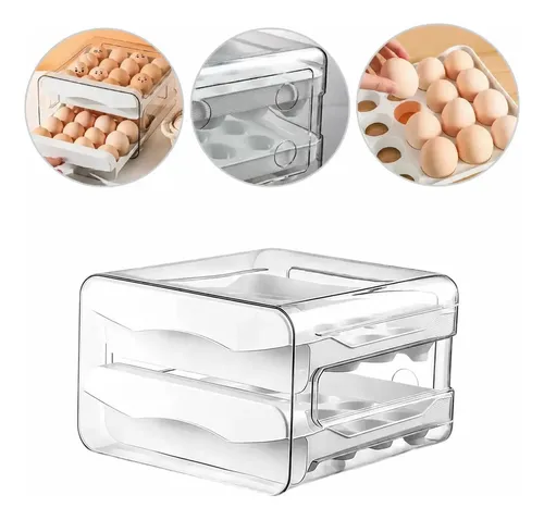 Porta Ovos Organizador Geladeira Gaveta  Caixa 32 2 Andares Branco