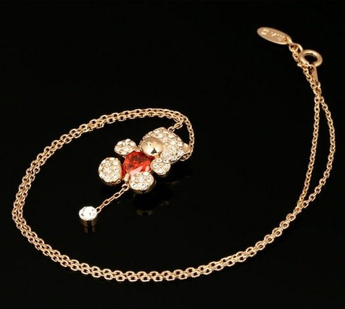 Imagen 3 de 7 de Collar Oso Corazon Swarovski Crystals Baño Oro 18k Estuche