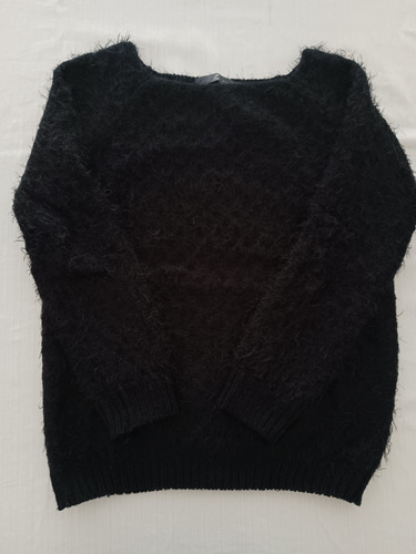 Sweater Negro Con Pelos Cuello Bote Talle Único 