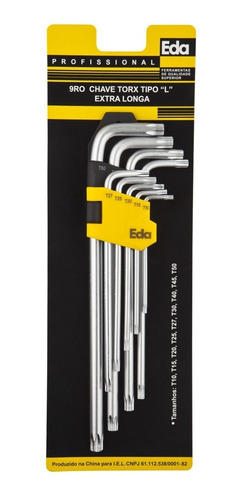 Chaves Torx Tipo L 9 Peças Extra Longas Da T10 Q T50 - Eda