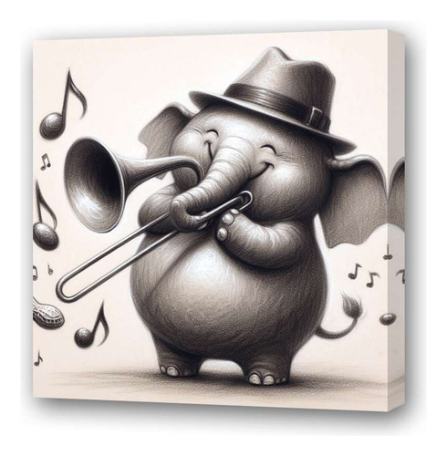 Cuadro 20x20cm Elefante Tocando Trombón Jazz Musica M4