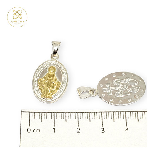 Dije Plata Y Oro Ovalado Medalla Milagrosa