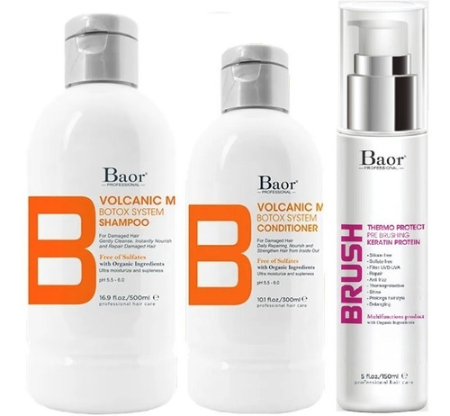 Shampoo Post Botox + Conditioner + Brush Baor B Volcanic Mud