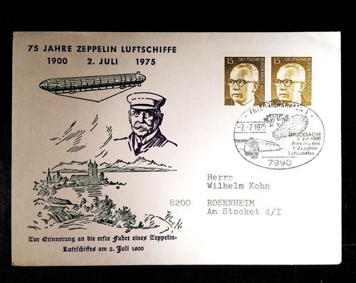 Envelope Da Alemanha 75 Anos Aeronave Zeppelin (1975)