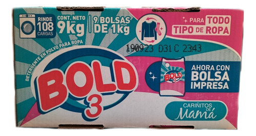 Detergente En Polvo Bold 3 Cariñitos De Mamá De 9 Kilos