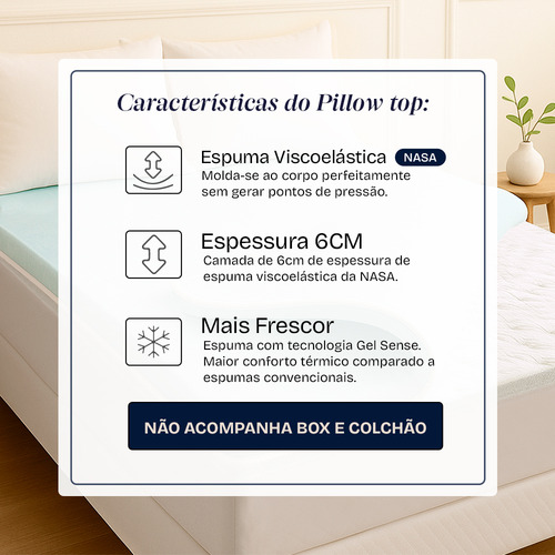 Pillow Top Queen Viscoelástico Espuma Da Nasa 158x198x6cm Bf Colchões