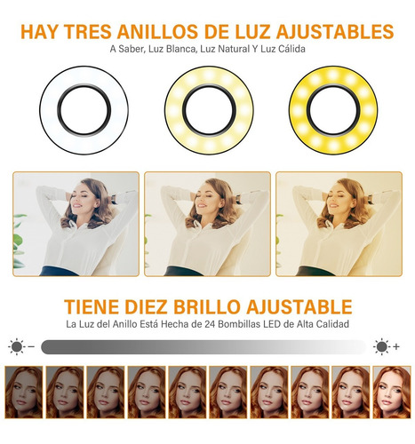 Imagen 2 de 7 de Aro De Luz Led Con Soporte Flexible Ajustable Para Celular