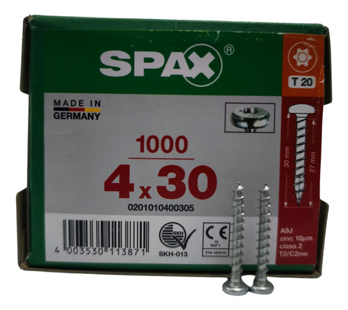 Tornillos Spax Para Fijar Herrajes 4 X 30 Caja 1000 Piezas
