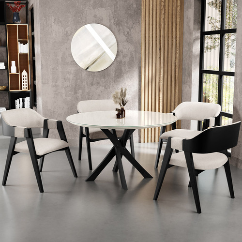 Kit 2 Cadeiras Sala de Jantar Estar Living Estofada Suran L02 Preto Linho Cru