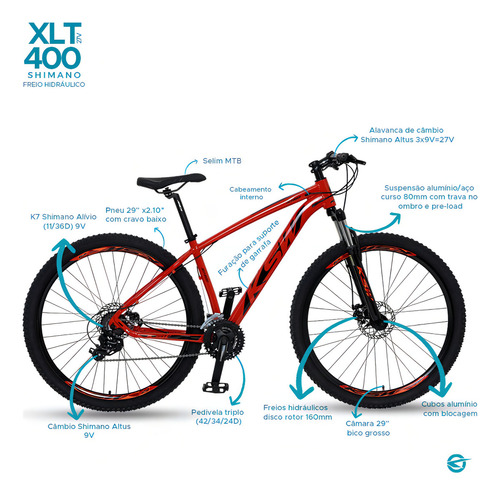 Bicicleta Aro 29 Xlt 400 - 27v Shimano Disco Hidr Cor Preto com Branco e Vermelho Tamanho do quadro 21