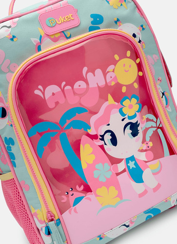 Mochila Com Rodinha Pequena Unicórnio Aloha Verde-claro Estampado