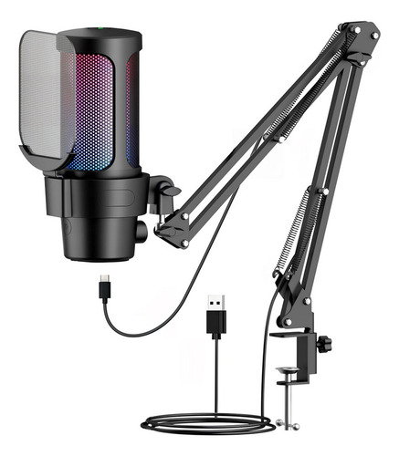 Microfono Condensador Rgb Microfono Con Trípode Para Podcast