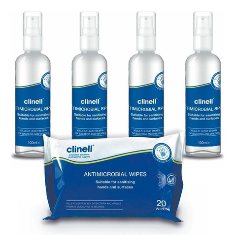 Kit 4 Spray + 1 Toallitas Desinfectantes Clinell- Plan B