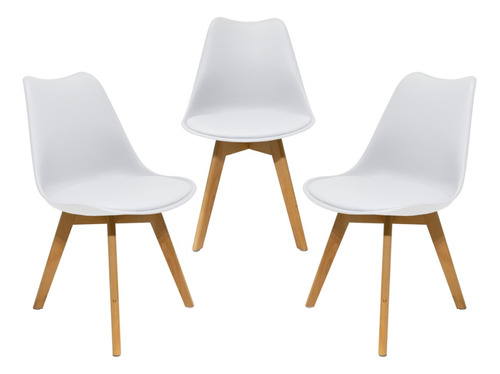 Kit 3 Cadeiras Mesa Sala De Jantar Saarinen Design Leda Wood Estrutura da cadeira Base Marrom Assento Branco Desenho do tecido Liso