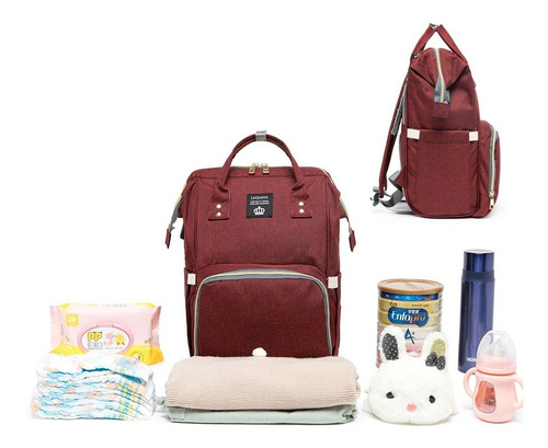 Bolsa Mochila Maternidade Lequeen Tradicional Bebê Moderna Cor Vinho