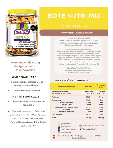 Nueces Y Frutos Secos Granut Mix 900g Envasado