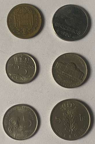 6 Monedas Belgica Brasil Usa España Holanda , 279/2m