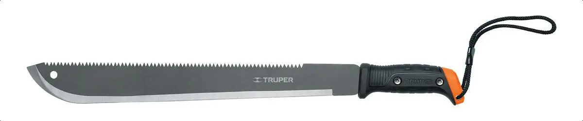 Machete doble filo 18", con correa, funda de cartón, Truper 15893
