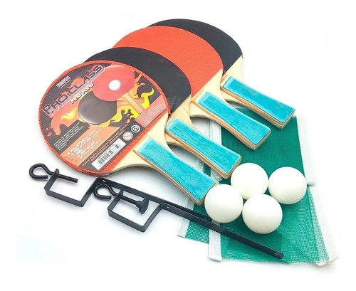 Ping Pong Set 4 Paletas 4 Pelotas Red Soportes Casa Valente