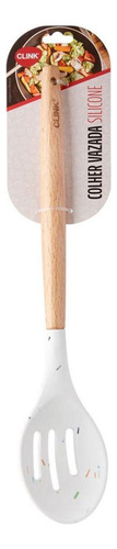 Colher Vazada Confeito Em Silicone Cabo Madeira 31cm