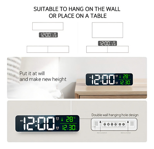 Reloj Digital Con Visualización Grande, Reloj Despertador Para Sala De Estar, Oficina, Recámara, Decoración Led, Electrónica, Fecha, Temperatura, Relojes Eléctricos, Atenuador De Brillo Automático