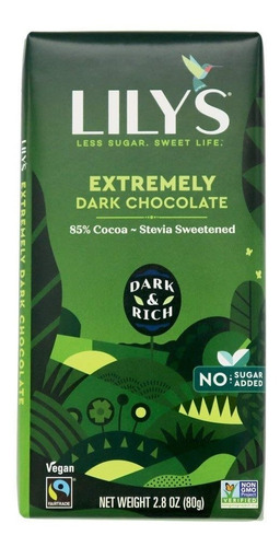 Lily´s Chocolate Extremadamente Oscuro 85% Con Stevia 80g Se
