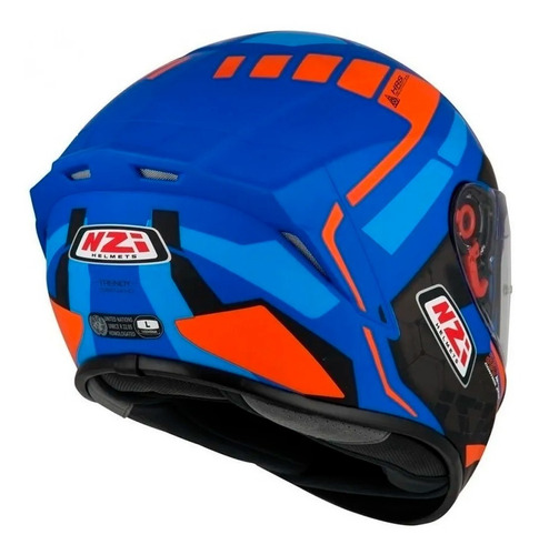 Imagen 2 de 7 de Casco Nzi Integral Trendy Overtakin Azul Naranja Ryd