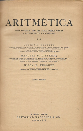 Aritmética Segundo Curso Repetto-linskens-fesquet (Usado)