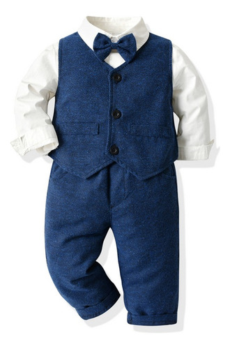 Conjunto Formal Para Niños Ropa De Fiesta Moño Niño Azul 5 Años