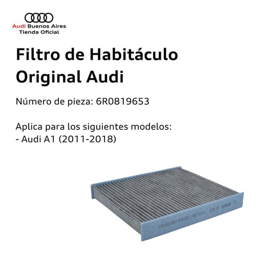 Imagen 2 de 9 de Filtro De Habitaculo Audi A1 2011 Al 2018