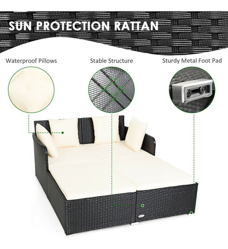 Sofá Cama Para Exteriores Con Cojines, Color Blanco