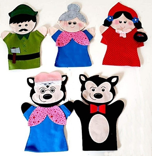 Fantoche Chapeuzinho Vermelho Feltro - Kit Com 5 Personagens