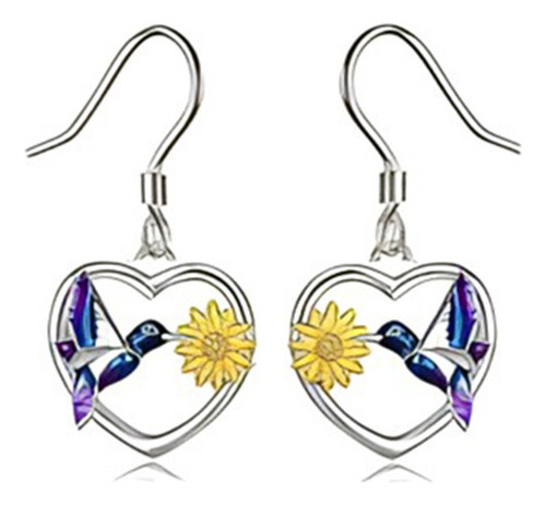 Aros Colibrí Y Girasol Plata S925 Regalo Mujer