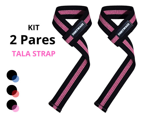 2 Straps Academia Profissional 100% Algodão Mais Resultado Cor Tala Strap Preto/rosa