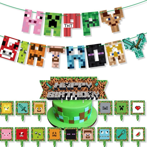Kit Decoración Cumpleaños Minecraft Pastel Fiesta Regalo