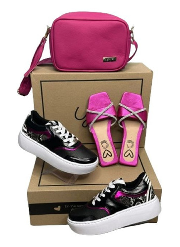 Zapatillas Ylo Trio Negro Y Fucsia